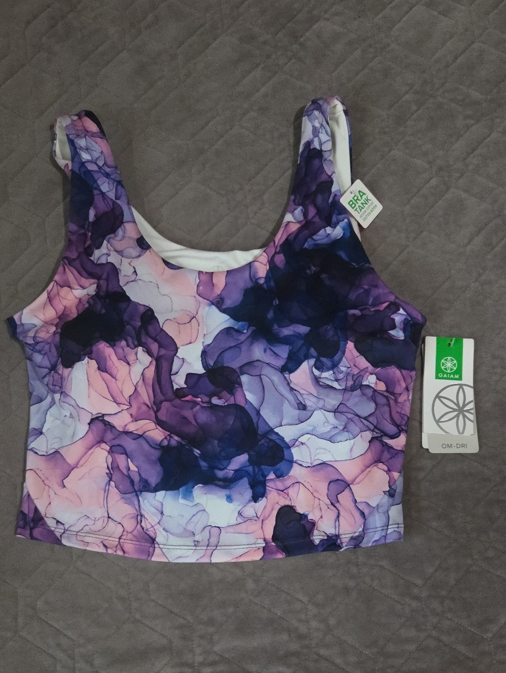 NWT GAIAM Purple & Pink Marble Crop Sports Bra Top